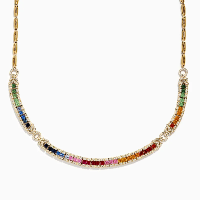 Watercolors 14K Yellow Gold Multi Sapphire and Diamond Necklace