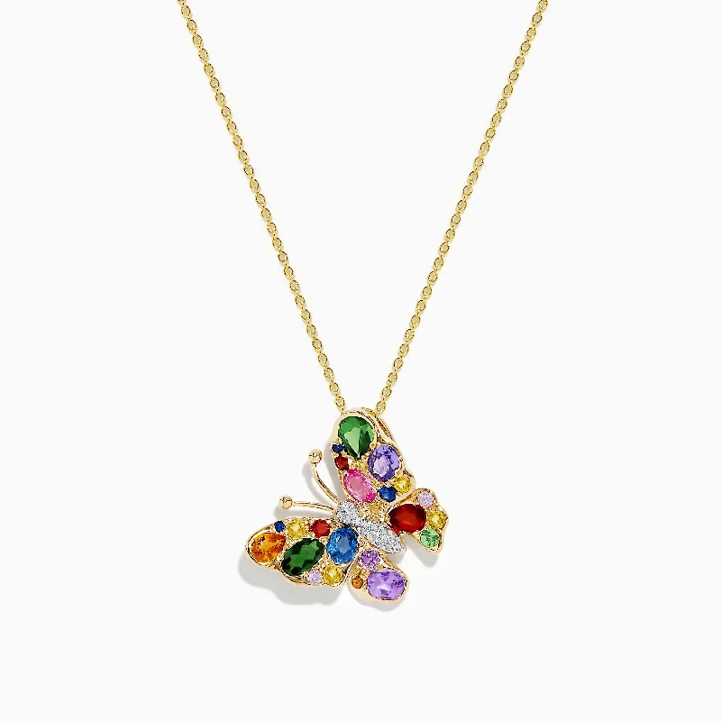 Watercolors 14K Yellow Gold Multi Sapphire Butterfly Pendant