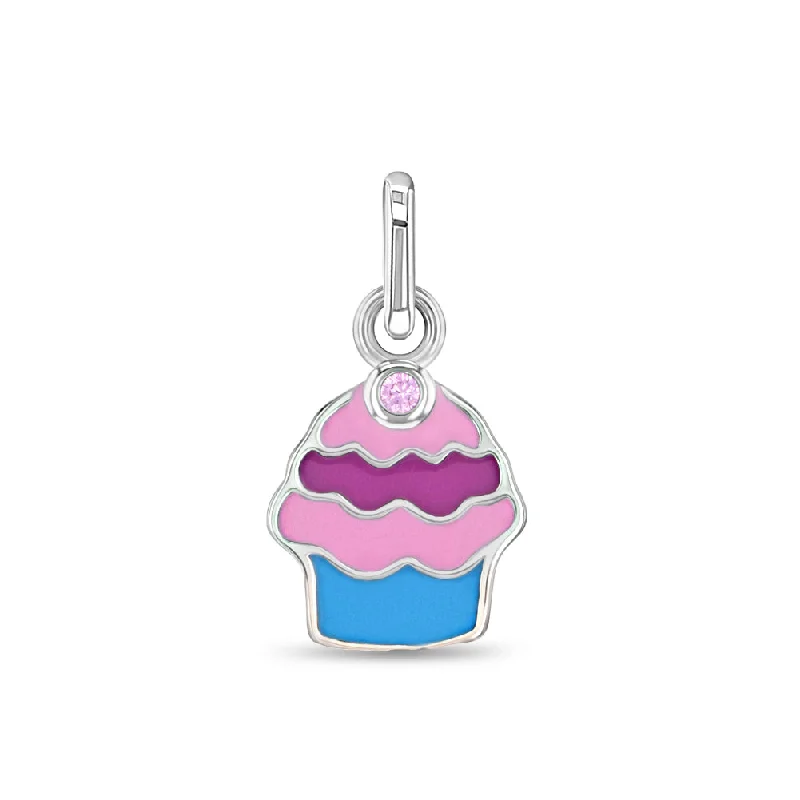 Enamel Cupcake Charm Kids / Children's / Girls for Charm Bracelet - Sterling Silver