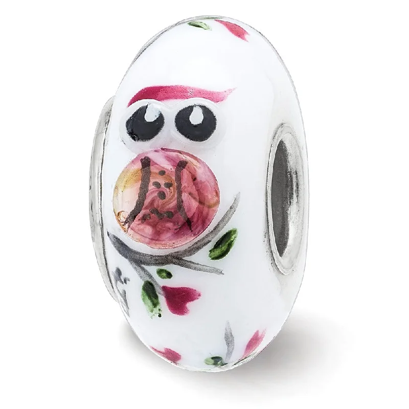 Fenton Sterling Silver Two Hoots for You 3D Glass Bead Charm