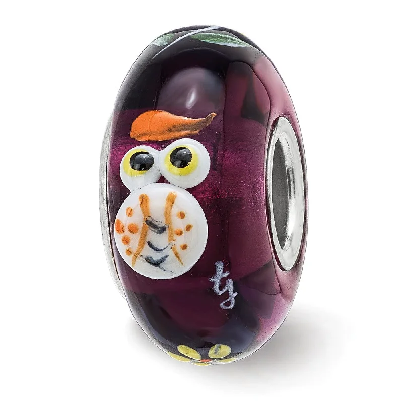 Fenton Sterling Silver Hand Painted Whooo! 3D Glass Bead Charm