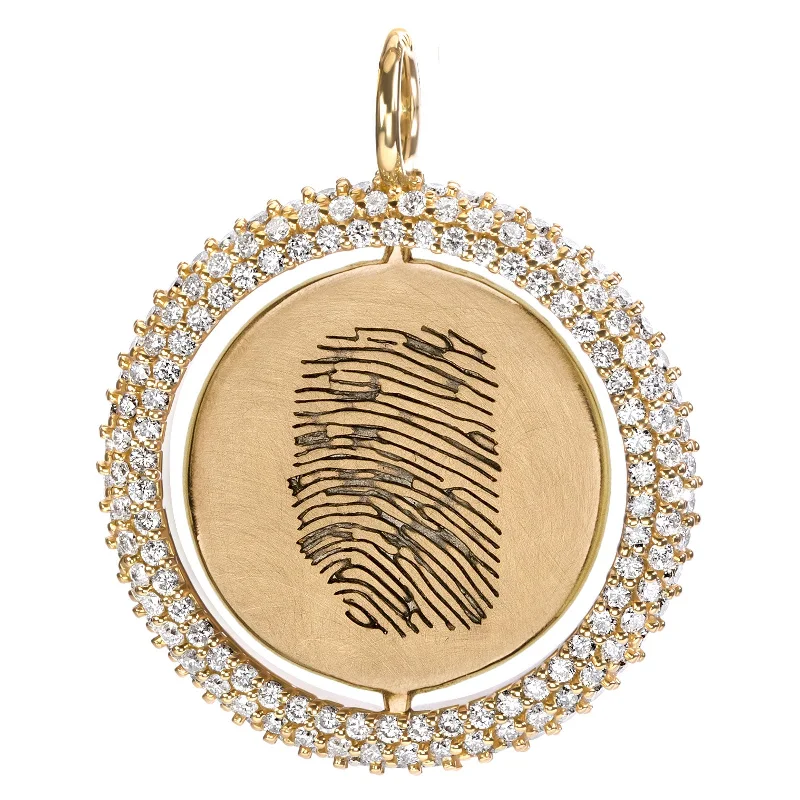 Fingerprint & Monogram Pavé Spinner Round Charm