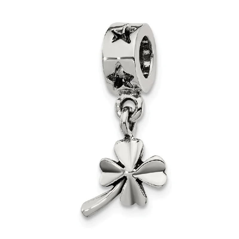 Sterling Silver Four Leaf Clover Dangle Bead Charm