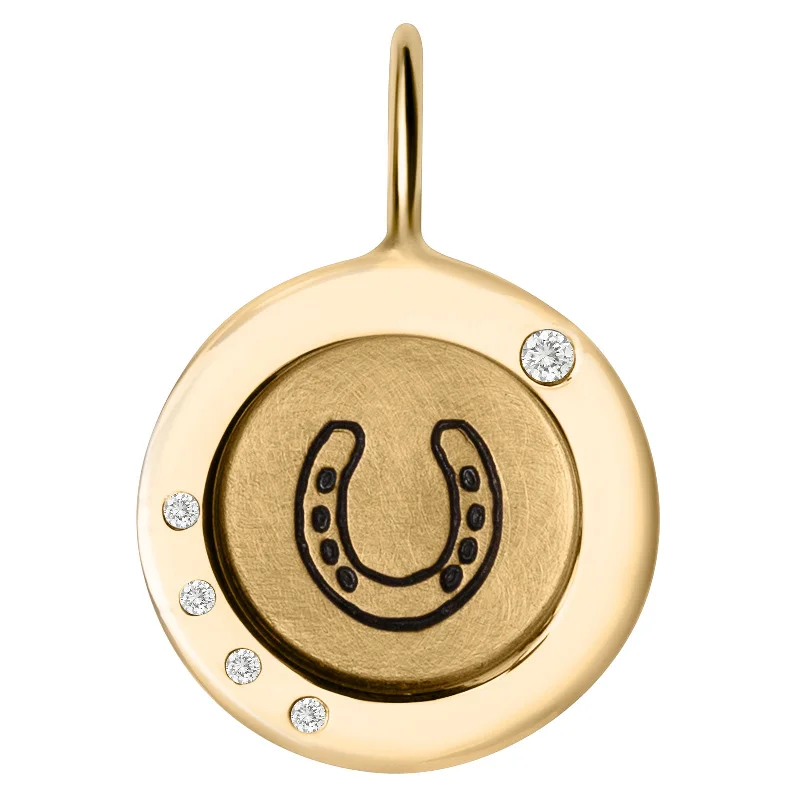 Gold Horseshoe Wide Frame Round Charm