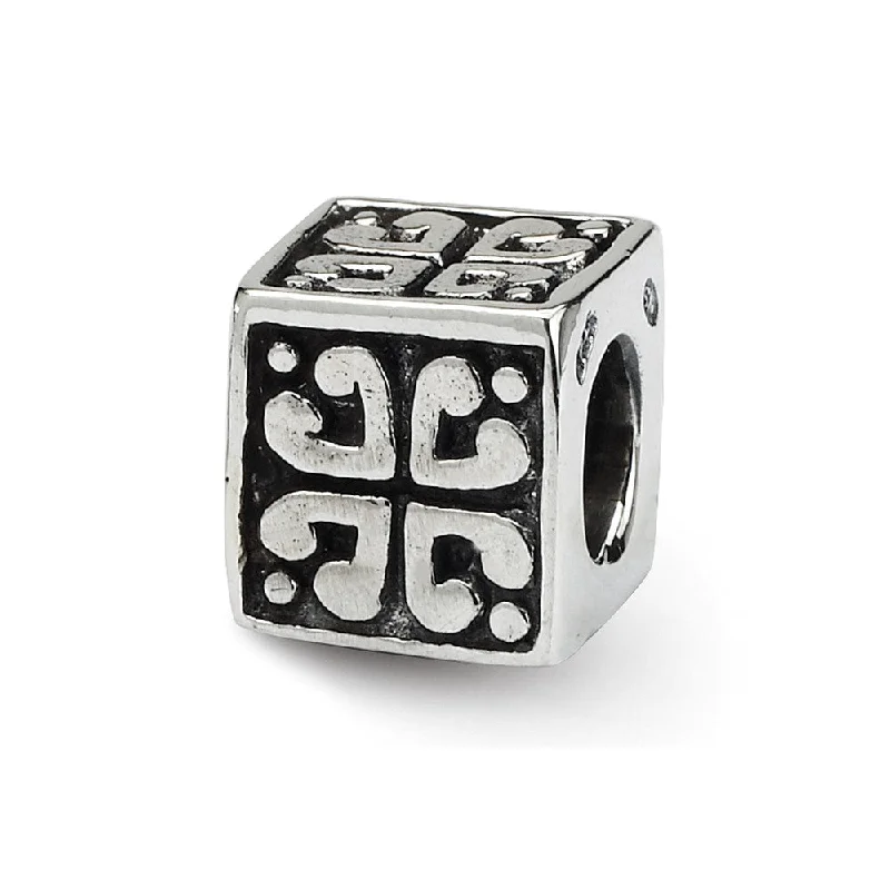 Sterling Silver Heart Cube Bead Charm