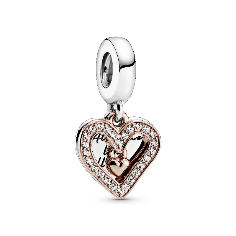 Heart 14k Rose Gold-plated and sterling silver dangle with clear cubic zirconia