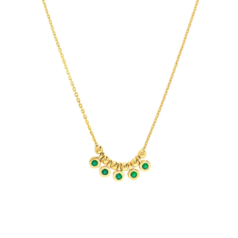 Mini Emerald Bezel and Bead Station Necklace