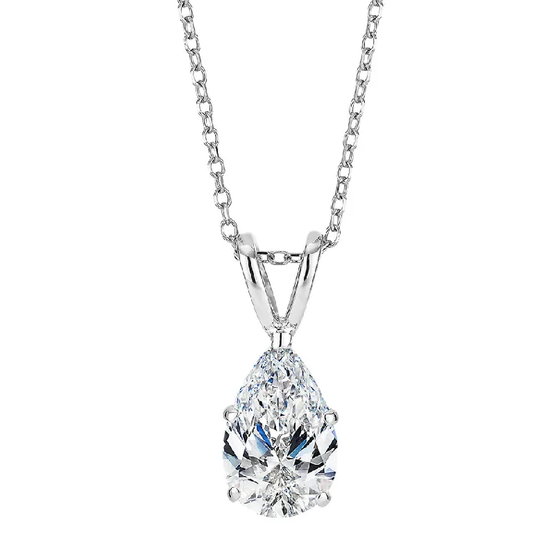 Pear solitaire pendant with 1 carat* diamond simulant in 10 carat white gold