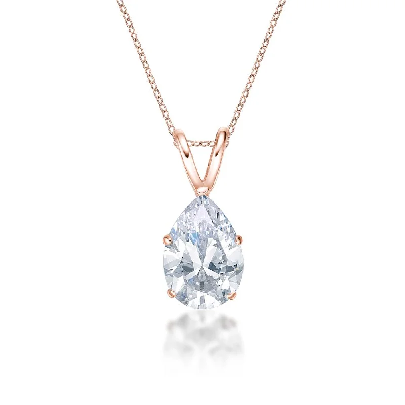 Pear solitaire pendant with 2 carat* diamond simulant in 10 carat rose gold