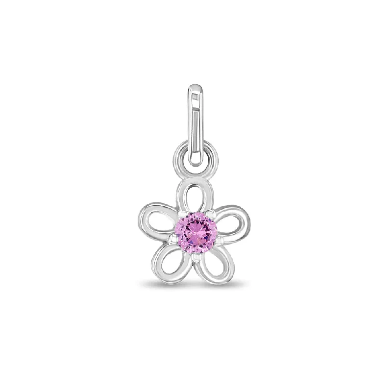 Pink CZ Open Flower Charm Kids / Children's / Girls for Charm Bracelet - Sterling Silver