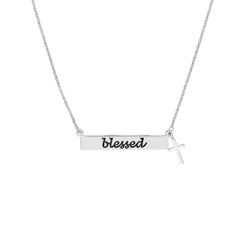 Plated Sterling Silver Blessed Mini Bar Necklace