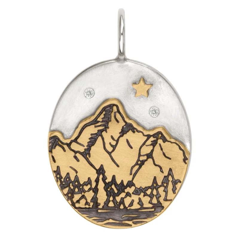 Raised Gold Mountain Oval Charm