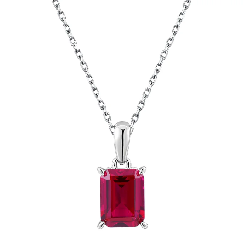 Round Brilliant solitaire necklace with ruby simulant in sterling silver