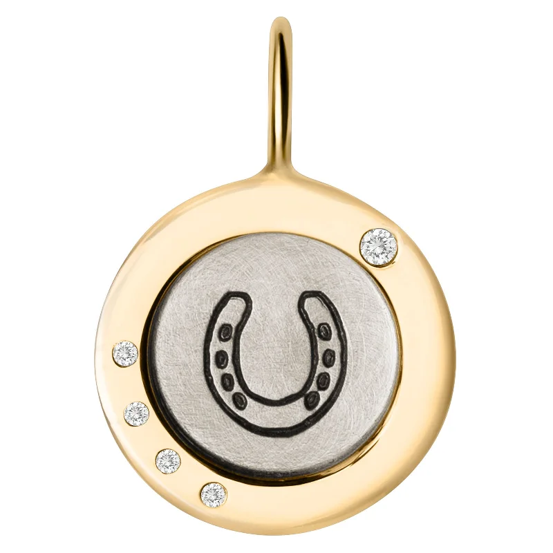 Silver & Gold Horseshoe Wide Frame Round Charm