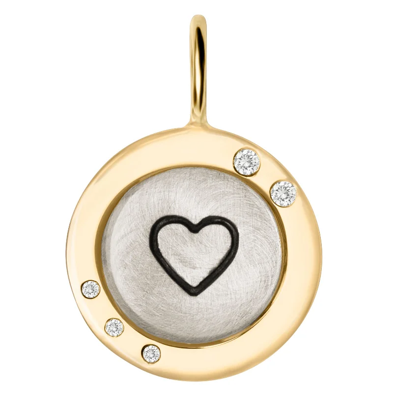 Silver & Gold Simple Heart Wide Frame Round Charm