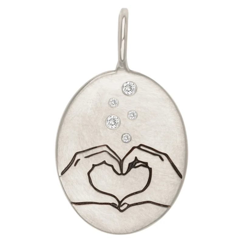 Silver Heart Hands Oval Charm