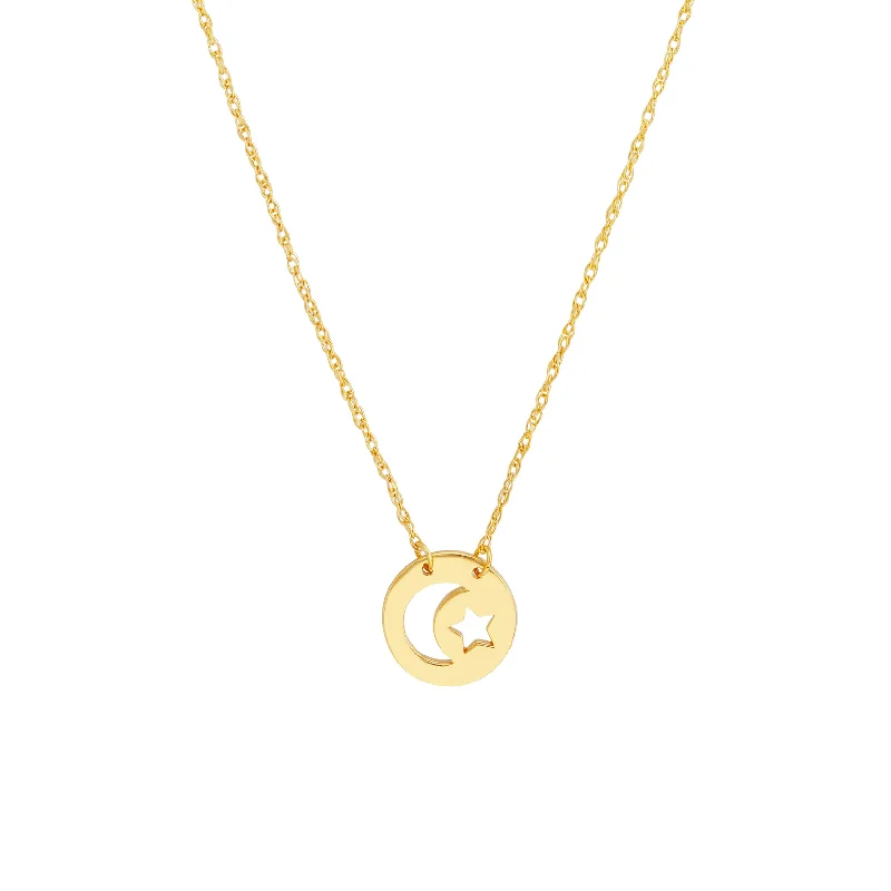 So You Cutout Moon and Star Mini Disc Adj. Necklace