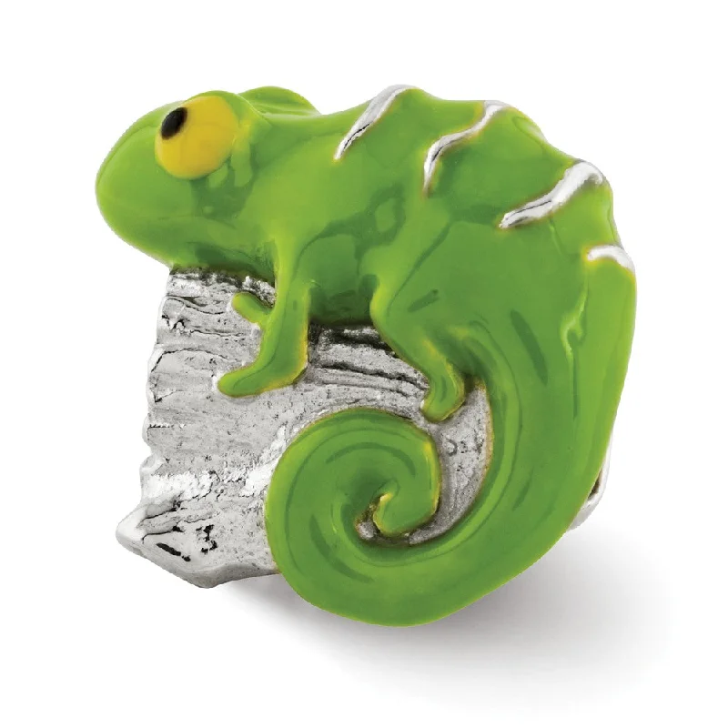 Sterling Silver and Green Enameled Lizard Bead Charm