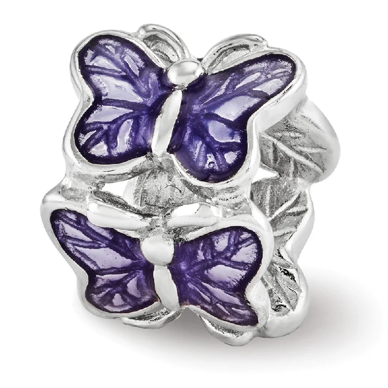 Sterling Silver and Purple Enameled Butterflies Bead Charm