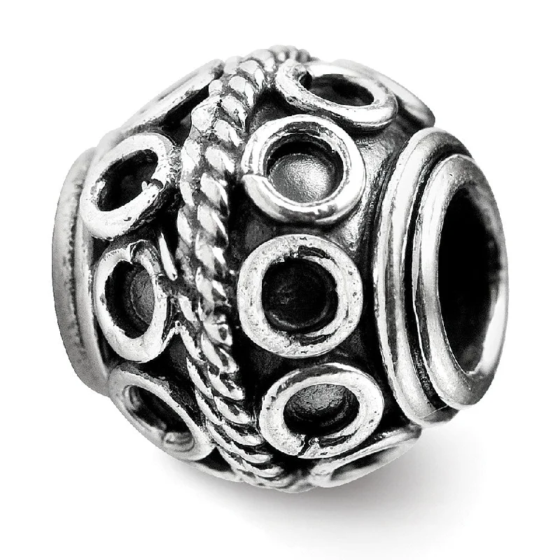 Sterling Silver Antiqued Artisan Circle & Rope Design Bead Charm