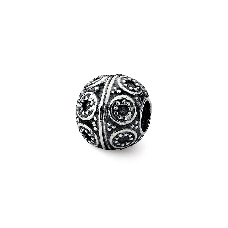 Sterling Silver Antiqued Artisan Double Circle Design Bead Charm