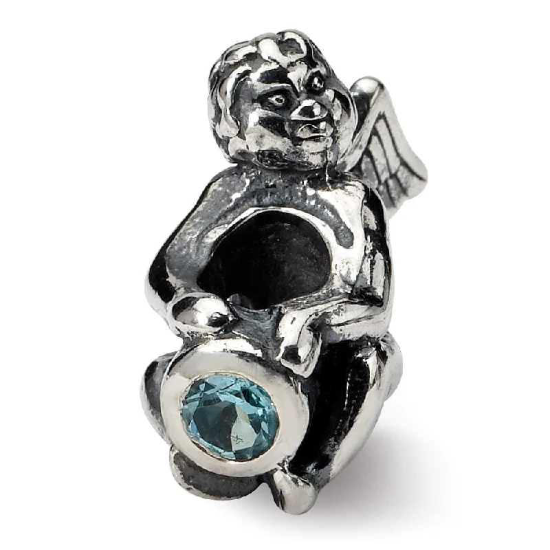 Sterling Silver December CZ Birthstone, Angel Bead Charm