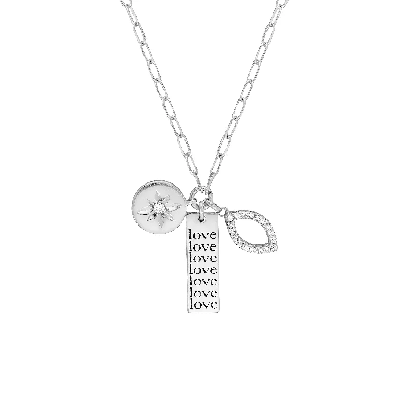 Sterling Silver Love Bar Paper Clip Chain Charm Necklace