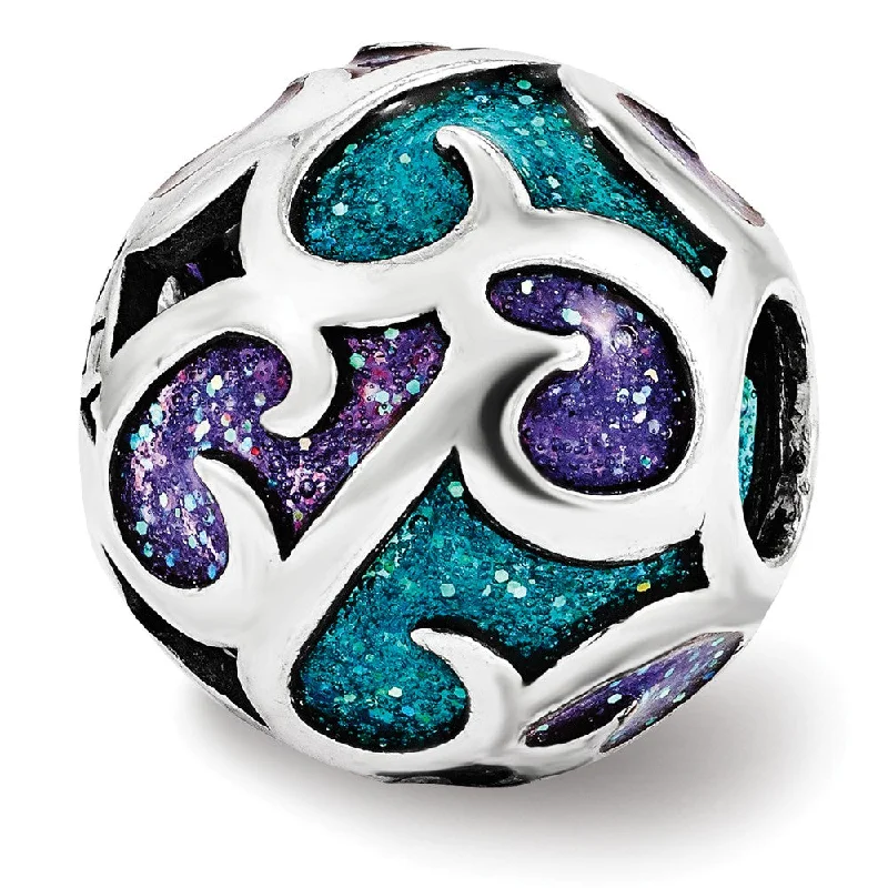 Sterling Silver Purple & Blue Filigree Glitter Enameled Bead Charm