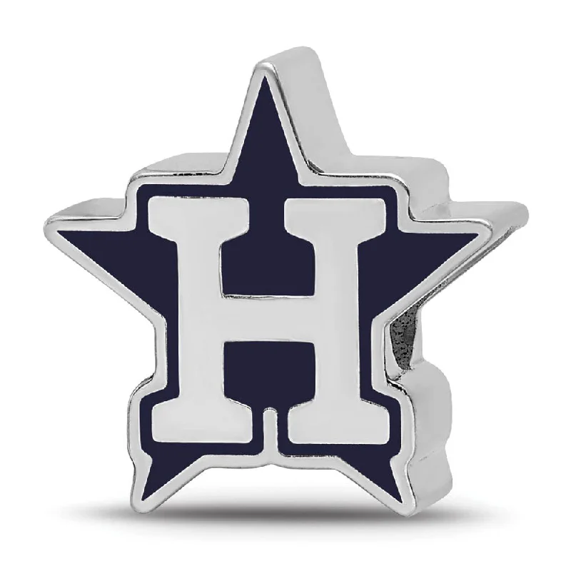 Sterling Silver Rhodium Plated MLB Houston Astros Enamel Bead Charm