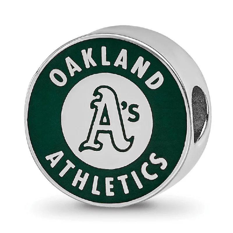 Sterling Silver Rhodium Plated MLB Oakland Athletics Enamel Bead Charm