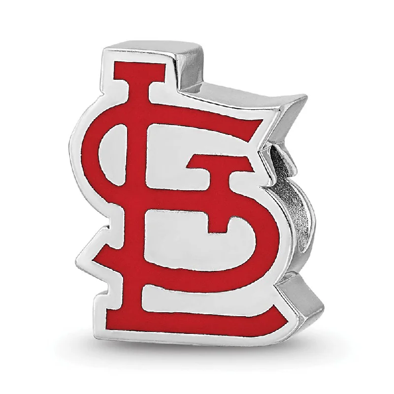 Sterling Silver Rhodium Plated MLB St. Louis Cardinals Enamel Bead