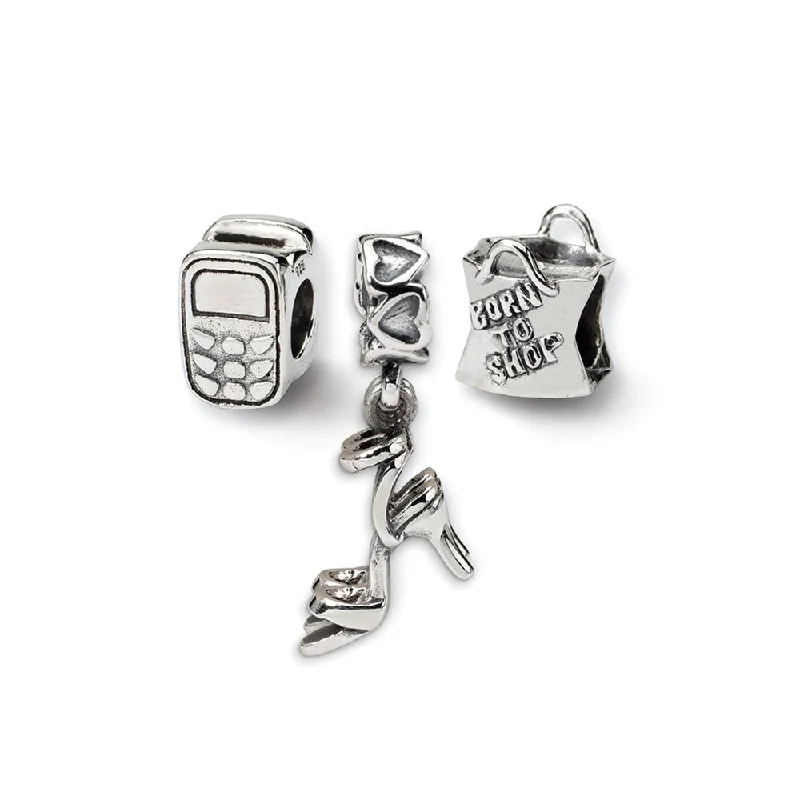 Sterling Silver Stylish Girl Bead Charm Set of 3