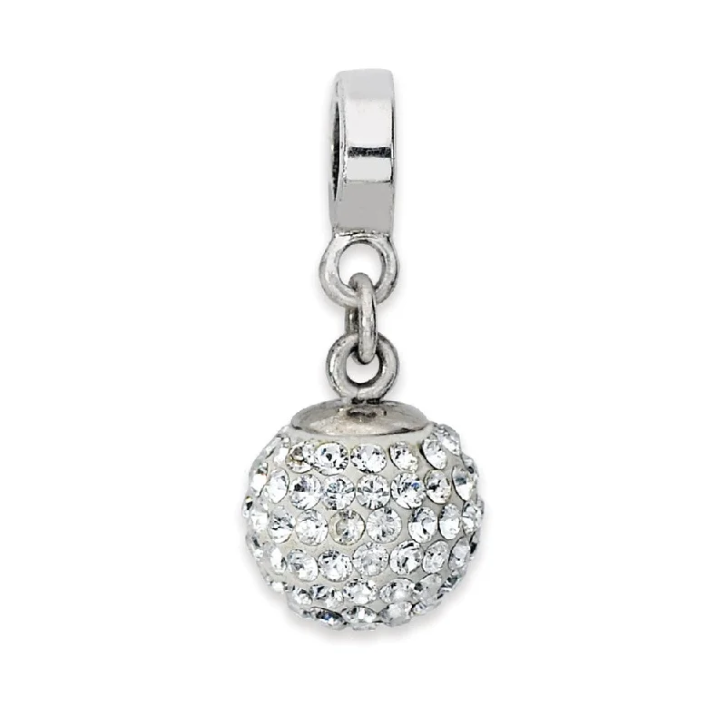 Sterling Silver with White Crystals Apr Ball Dangle Bead Charm