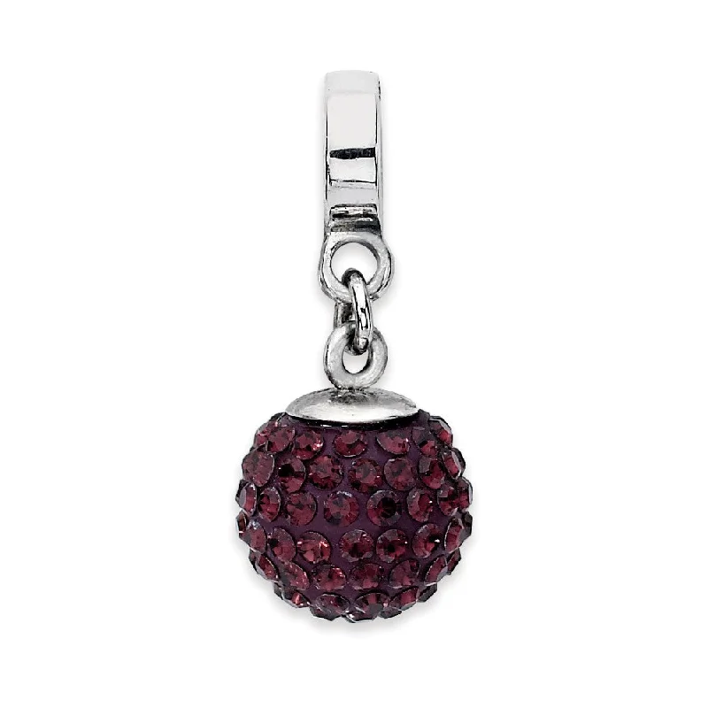 Sterling Silver with Red Raspberry Crystals Jun Ball Dangle Bead Charm