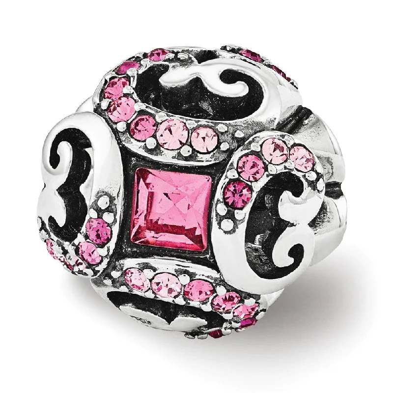 Sterling Silver with Pink Crystals Renaissance Bead Charm, 10mm