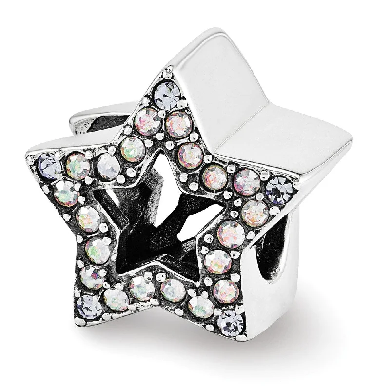 Sterling Silver with Crystals Reversible Star Bead Charm, 10mm