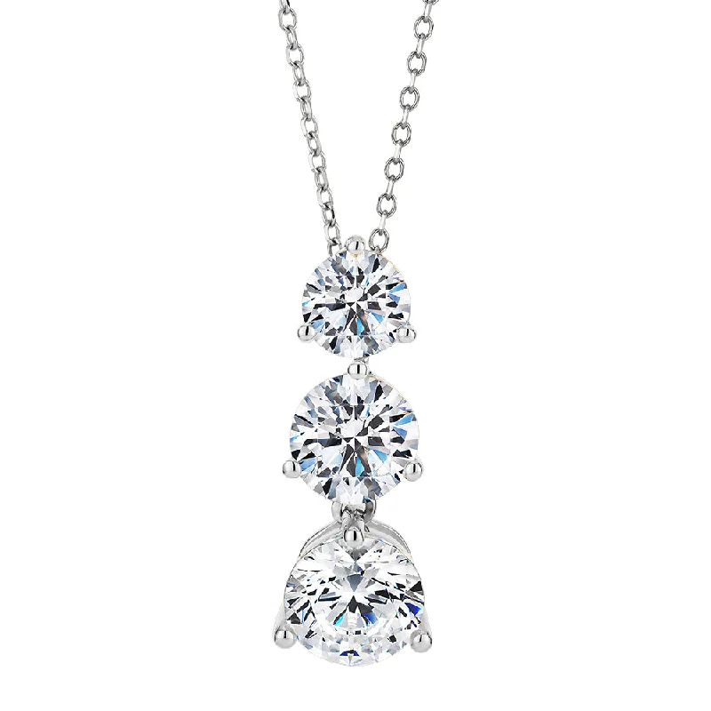 Three stone drop pendant with 2.33 carats* of diamond simulants in 10 carat white gold