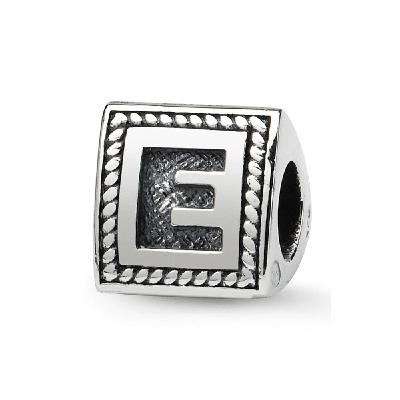 Triangle Block, Letter E Sterling Silver Bead Charm