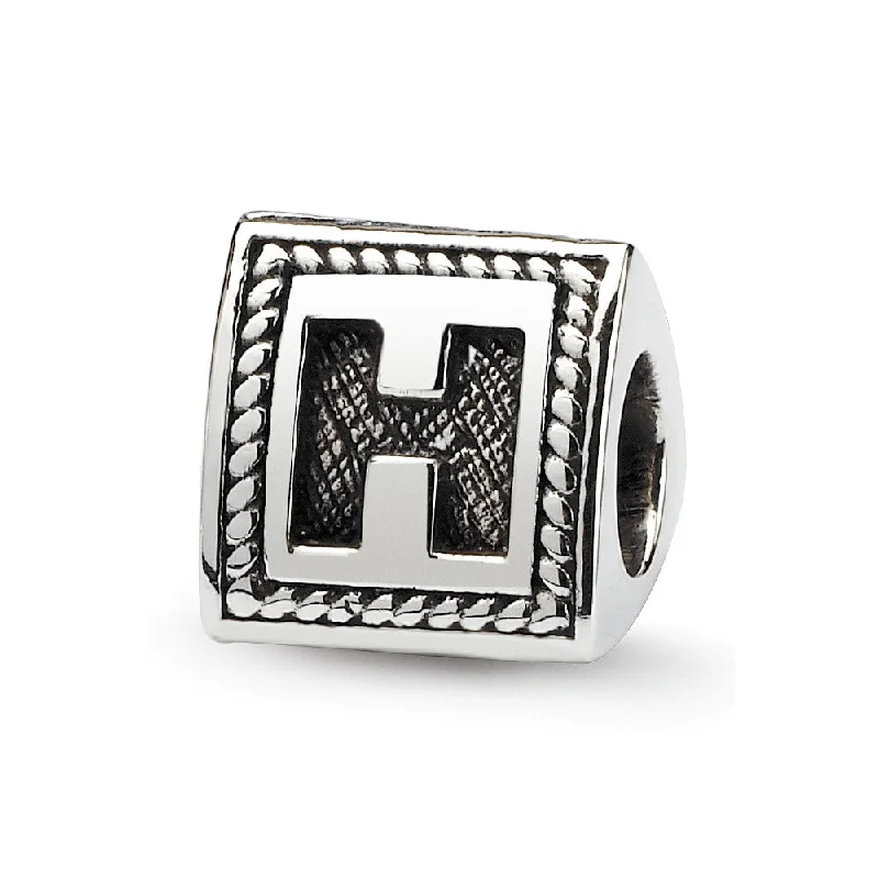 Triangle Block, Letter H Sterling Silver Bead Charm