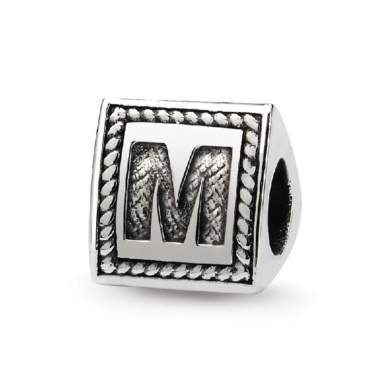 Triangle Block, Letter M Sterling Silver Bead Charm