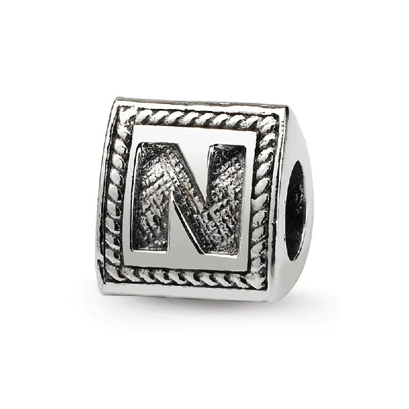 Triangle Block, Letter N Sterling Silver Bead Charm