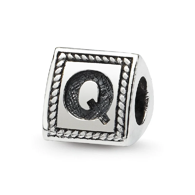 Triangle Block, Letter Q Sterling Silver Bead Charm