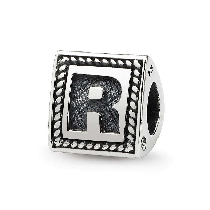 Triangle Block, Letter R Sterling Silver Bead Charm