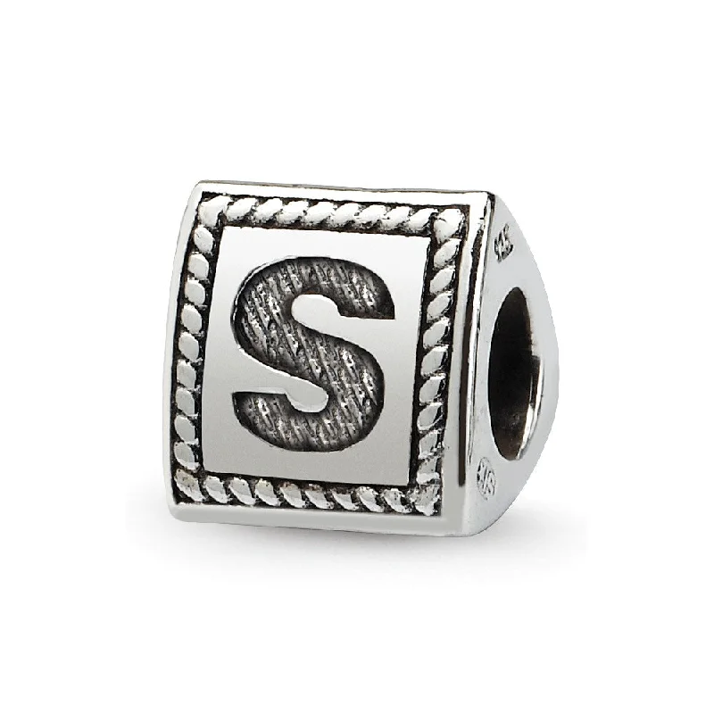 Triangle Block, Letter S Sterling Silver Bead Charm