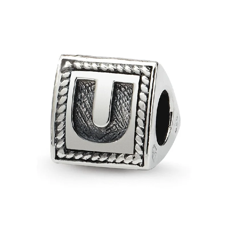 Triangle Block, Letter U Sterling Silver Bead Charm