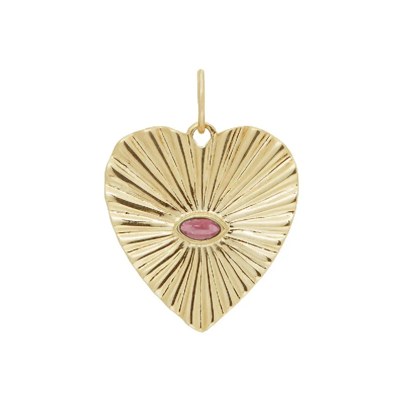 10K Gold Large Textured Heart Pendant with Pink Tourmaline