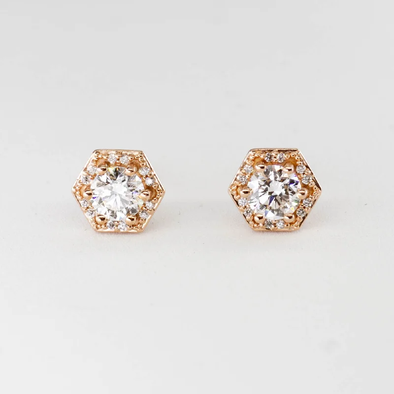 Unbeatable Offers On Luxury And Everyday Jewelry 100 Ways' Hexagon Halo Diamond Stud Earrings in Rose Gold | Canadian Diamonds | 1.05 ctw