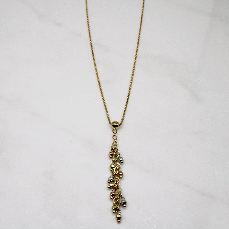 Italian 10k Tri Tone Gold Drop Bead Pendant & Necklace | 16" |