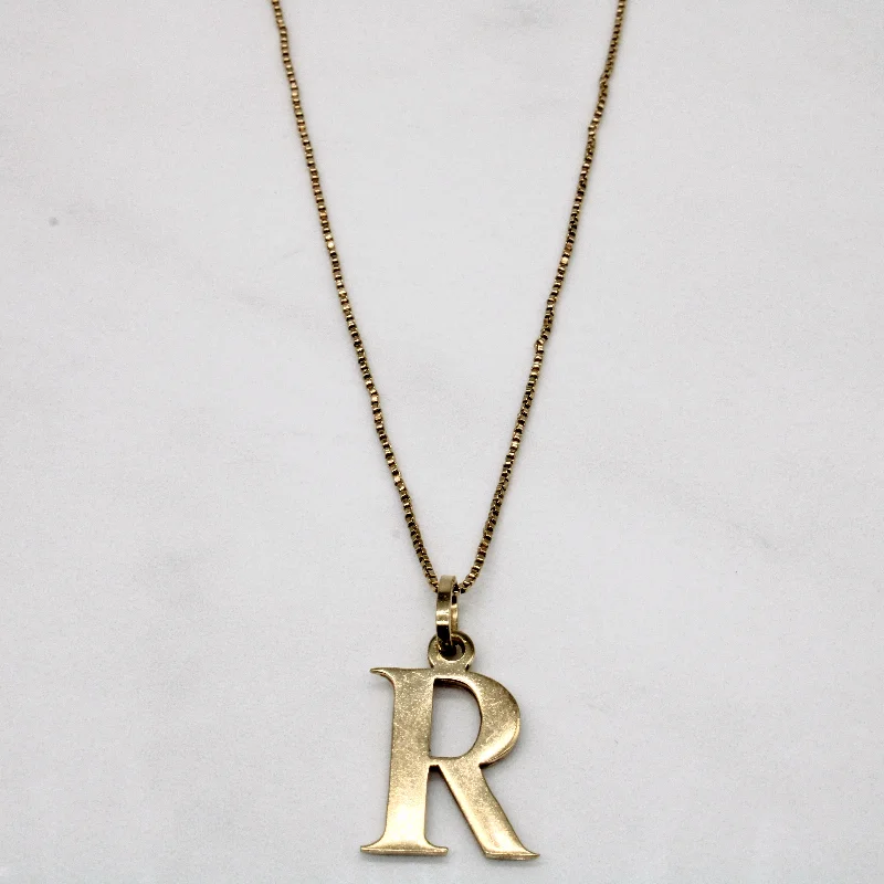 10k Yellow Gold 'R' Initial Pendant & Necklace | 14" |