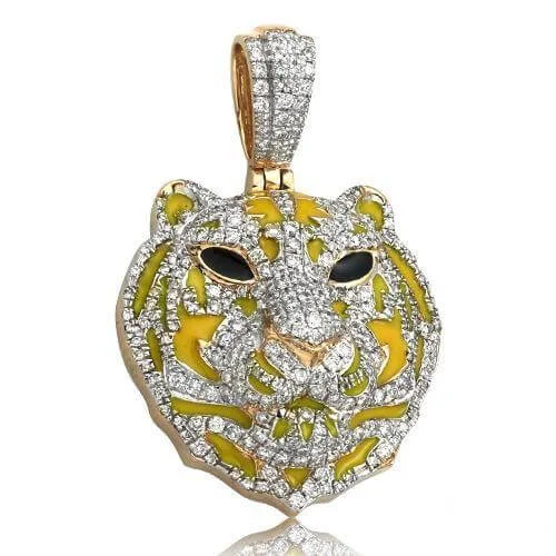 10KY 1.25CTW DIAMOND TIGER HEAD PENDANT